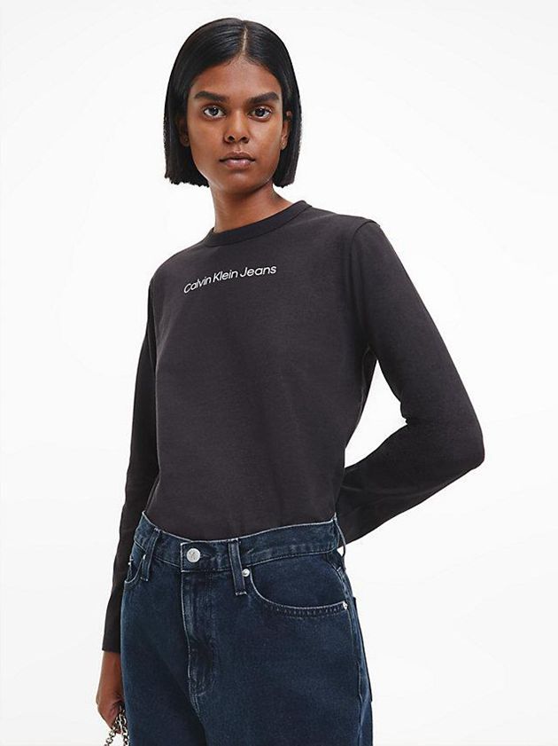 Calvin Klein USA Organic Cotton Long Sleeve Womens T-Shirt Black 2036571-AJ